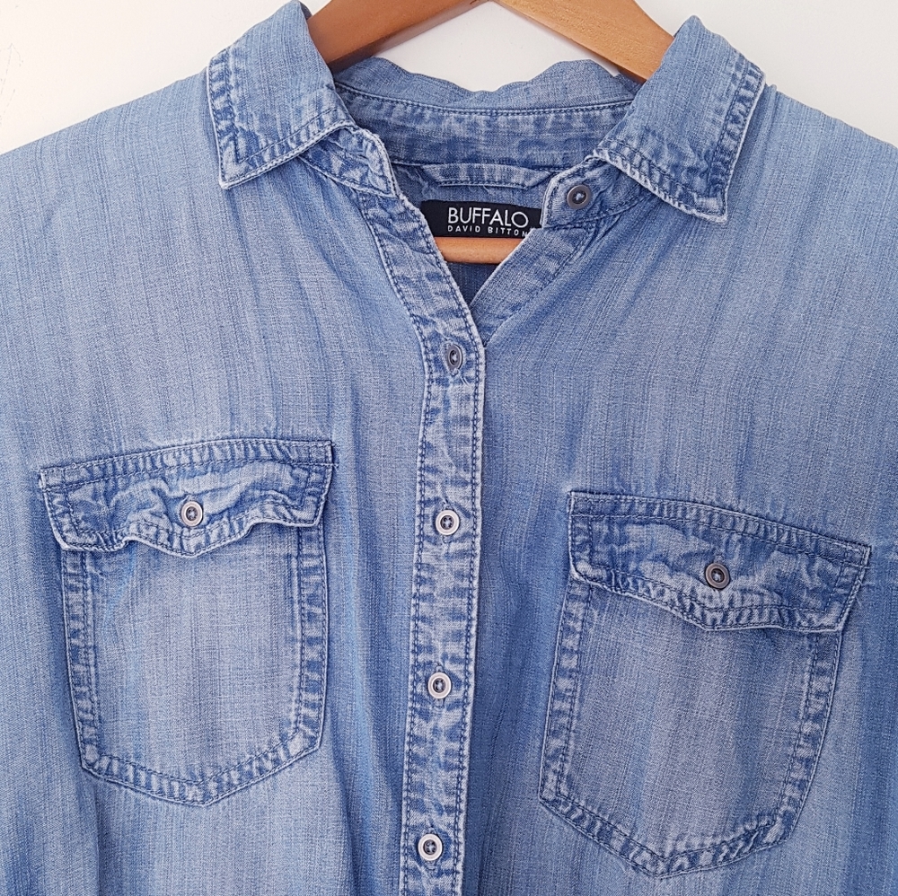 BUFFALO Blue Faded Front Button Denim Shirt - Picture 3 of 10